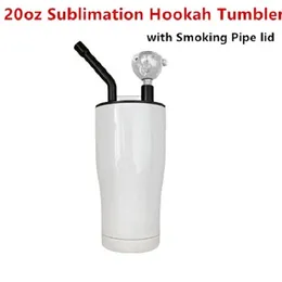 Sublimering hookah tumbler med rökning rör lock 20oz krökt tumbler rostfritt stål reser rånar dubbel vägg vakuum böjning tumbler rök tillbehör diy