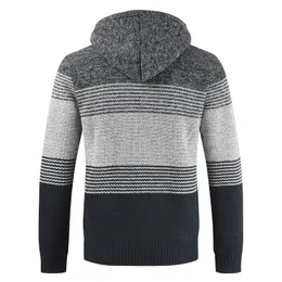 FALIZA Mens Sweater Coat New Autumn Winter Thick Warm Hooded Stripe Wool Sweaters Cardigan Jumpers Zipper Fleece Coat Men XY103