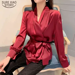 Kontor Lady Koreanska Kimono Skjortor Höst Vår Långärmad Blus Kvinnor Chiffon Mode Ladies Toppar Kläder Blusas 12466 210415
