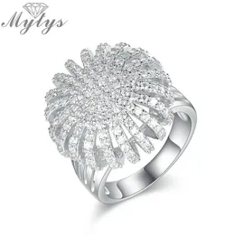 Кластерные кольца Mytys White Gold Color свадебная вечеринка Серебряное игристое кристалл Высококачественный кольцо для женщин R1897