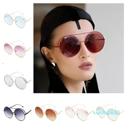 Luxury-Fashion Women Retro Solglasögon Asymptotisk Färg Solglasögon Glasögon Anti-UV Spectacles Round Frame Glasögon A ++