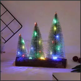 Weihnachten, festliche Party-Zubehör, Garten-Weihnachtsdekoration, Tisch-Baum, LED-Licht, Miniatur-Kiefer, mattierte Bäume, Holzsockel, Kunsthandwerk, Heimdeko