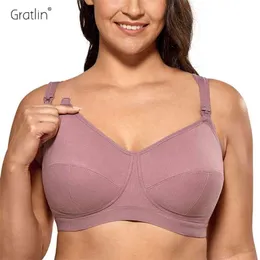 Gratlin Women's Plus Size Wirefree Cotton Maternity Nursing Bra Softcup Sleeping Underwear 210918