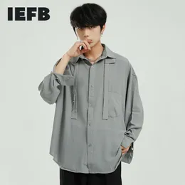 IEfb masculino roupas gravata colarinho decoração manga longa primavera camisas soltas tendência cor sólida design blusa tops ne 9y5842 210524