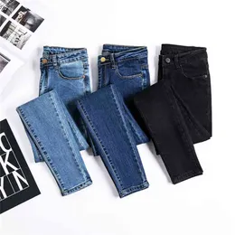 Casual Denim Pants Black Color Womens Jeans Donna Bottoms Skinny For Women Trousers Mom's Plus size Stretch pencil 210629