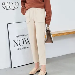 Casual Suit OL Style Warm Thicken Trousers Wool Women Harem Autumn Winter Ankle-length Pants Loose Plus Size 7268 50 210417