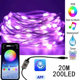 USB LED String Licht Smart Girlande Bluetooth App Steuerung Lampe Wasserdichte Outdoor Fee Licht Musik Für Weihnachtsbaum Dekoration 211109