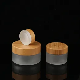 High Quality 5g 10g 15g 20g 30g 50g 100g Frosted Candle Jar with Wooden Lid Wholesale Skin Care Body Butter Food Grade Honey Storage Glass Container Freeship