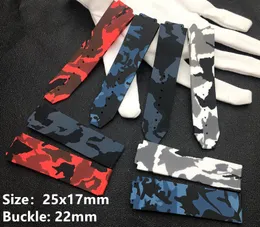 Titta på band 25x17mm Red Blue Black Grey Camo Camoflag Silicone för Belt Big Bang Strap Watchband Band med Hub Logo On302C