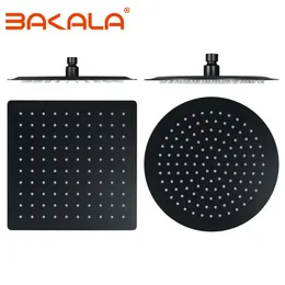 BAKALA Black Rainfall Shower Head Bathroom 8/10/12/16" Ultrathin Style Top Shower Head with Wall Mounted Shower Arm 210724