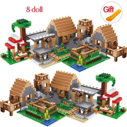 Benim dünyam çiftlik yazlık yapı taşları uyumlu minecrafted köy evi figürleri çocuklar için tuğla oyuncaklar y220214