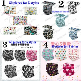 105 Pattern Adult Mask 10PCS Confezione al dettaglio Stilista di moda Maschere per il viso 3 strati Bellissima maschera mascarilla antipolvere monouso nera non tessuta