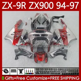 Kawasaki Ninja Gri Red ZX-9R için Aireler Seti ZX 9R 9 R 900 CC ZX9 R ZX9R 94 95 96 97 Karoser 100NO.84 ZX900 900CC ZX-900 1994 1995 1996 1997 ZX900C 94-97 OEM Moto Vücut