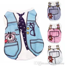 4 Color Fashion Dog Apparel Sublimation Pet Clothes Hand Painted Teddy Bear Vest Waistcoat Spring Summer Ventilation Dogg Shirt Sweats for Small Dogs Girl Blue A15