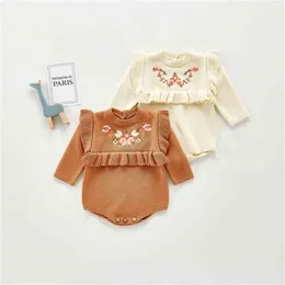 Spring Arrival Baby Girls Fashion Floral Rompers Kids Knitted Clothing 210528