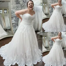 2022 Rendas Appliques Vestidos de Noiva Vestido Bridal Plus Size Tulle Cetim com Varredura Trem Sweetheart Decote Feito Personalizado Custom Praia Corset Vestido de Novia