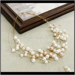 & Necklace Sets Drop Delivery 2021 Arrival Fashion Pearl Multilayer Necklaces And Earrings Set For Women Strand Chain Statement Clothing Acce