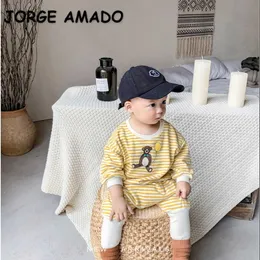 Spring Baby Pajamas Sets Cartoon Bear Striped Girls Boys Home Suits Sleep Swear Kids Clothes E1013 210610