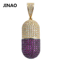 JINAO Hip Hop Fashion Jewelry Pill Necklace Can Open Capsules Pendant Cubic Zircon Copper Necklace Iced Out Detachable Unisex X0707