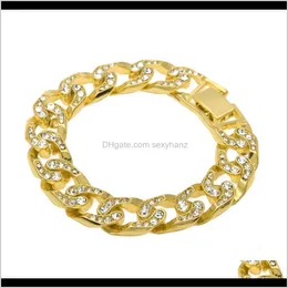 Link, Drop Delivery 2021 Bracciale Hip Hop da uomo Color oro strass ghiacciato Miami Braccialetti a catena cubana Braccialetti Fashion Rock Jewelry 20Cm H