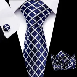 Herren Krawatten Luxus Paisley Blaue Seide mit Hanky ​​Set Manschettenknöpfe Buisness Jacquard gewebt