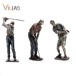 Vilead Retro Golf Statue Resina Vintage Golfer Estatuetas Home Escritório Decoração Souvnir Sport Ano Novo Presentes Crafts 210607