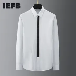 IEFB mode ruban couleur bloc Patchwork coton Non fer à manches longues mince décontracté hommes basique broderie Blouse hauts 9Y5612 210524