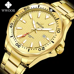 Wwoor Luxury Gold Full Stal Zegarek Mężczyźni Sport Nurek Zegarek Kwarcowy Wrist Watches Luminous Wodoodporne Wojskowe Relogio Masculino 210527