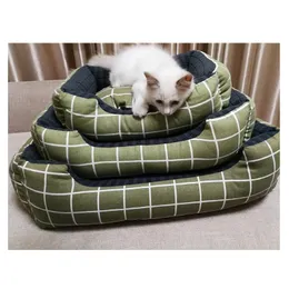 猫ベッド家具s-2xl格子縞のペット巣防水底柔らかい髪の温かいベッドルーム