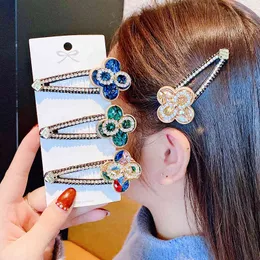 Hair Smycken Tillbehör Klein Blå Kristall Pin Koreansk Clover Bb Clip Bangs Net Safflower Side Ornament Kvinna