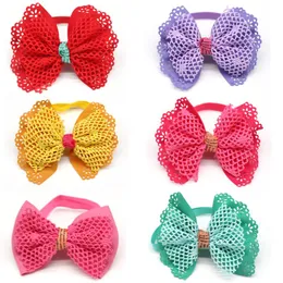 Dog Apparel 100pcs Pet Bowties Handmade Mesh Cloth Tie Bows Ties Bow Neck Accessory Holiday Grooming Prodtcs 6colour