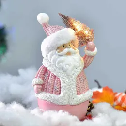 Christmas LED Snowman Santa Figurine Decor Pink, Resin, 2024 Xmas - Main Image