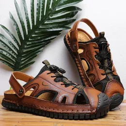 Летние тапочки, мужские кроссовки Zapatos Verano Hombre, кожаная обувь Sandale Homme Ete, мужские сандалии, мужские пляжные мужские туфли, 2021, 42513