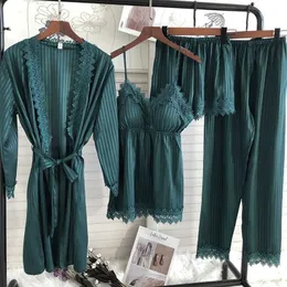 Kimono Robe Kıyafeti Kadınlar Dantel Pijama Setleri Veste Polaire Suit Gecelik Bornoz Yaz Pijama Gevşek Pijama Dok Femme 210924