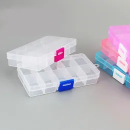 12.8 * 6 * 2,3 cm 10 przedziałów Mini plastikowe pudełko do przechowywania Mały Tackle Box Container do Koraliki Przyciski Kolczyki Naszyjnik Biżuteria Boxes Storage Accessory Organizer
