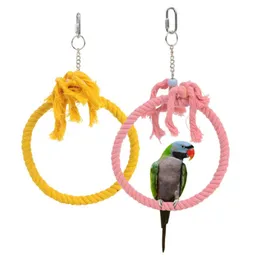 Outros pássaros suprimentos de pássaros Pet Poom Birds Toys Toys Algodão Círculo de Círculo de Círculo de Madeir Borta Pendurada Brinquedo de Espingo para Cockatiel Par de Cockatiel