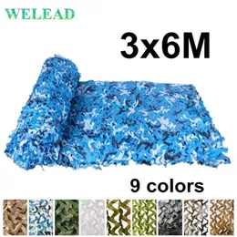 Welead 3x6 m Güçlendirilmiş Kamuflaj Nets Askeri Beyaz Siyah Mavi Kum Bahçe Gölge Gizle Örgü Camo Netleştirme 3x6 6x3 3 * 6 M 6 * 3M Y0706