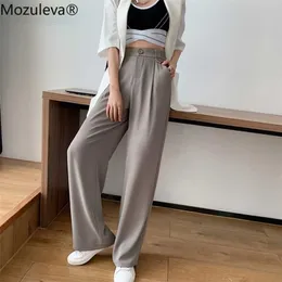 Mozuleva primavera Outono solto perna larga calça feminina causal elástica elástica cintura alta mulheres terno calças senhoras pantalon 211115