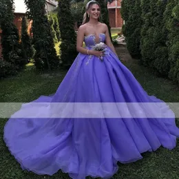 Lavender Ruffles Princess Evening Dresses Strapless A Line Formal Prom Gowns Sliver Appliques Red Carpet Celebrity Dress 326 326