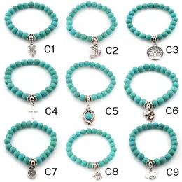 Celtic Design Metal Charm Beaded Strands Bracelets Fashion Men And Women Turquoise Style Beads Hand Link Bangle 9 Styles Optional Wholesale
