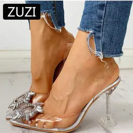 Сандалии Zuzi роскошные женские насосы 2022 прозрачные высокие каблуки сексуальные заостренные носки скользкие свадебные вечеринки бренд мода обувь для леди 34-41