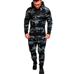 NEW Tracksuit Autumn Winter Camou Hoodies Casual Sweat Suits Drawstring Pullover Outfit Sportswear Men 2 Piece Set Plus Size Y0831