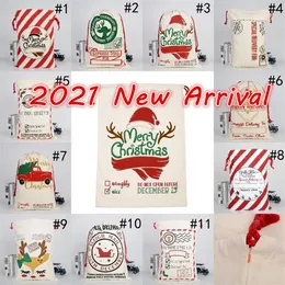 New 2022 Christmas Santa Sacks Canvas Cotton Bags Large Heavy Drawstring Gift Personalized Festival Party Christmas Decoration