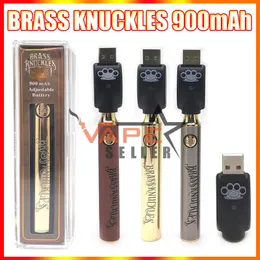 E Cigarette Brass Knuckles Batteri 900mAh Gold Wood Träver Livery Förvärmning Batterier Justerbar Spännings Vape Pen BK 510 Trådpatron