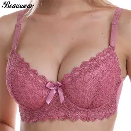 Beauwear Big Size Pizzo Bralette Imbottito Push Up Bra Lingerie Plus Size Sexy Blassiere Biancheria intima imbottita B C BH Plus Bras per le donne 211110