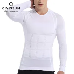 ジムの服Civissum Men's Slim Body Sculpting Long-Sleeve Belly Shaper CS-0090