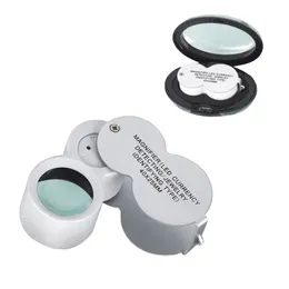 Microscopio d'argento pieghevole Mini 40X 25mm Lente d'ingrandimento singola per gioielli con illuminazione a LED per francobollo Moneta antica e valuta UV