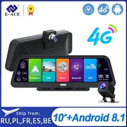 E-ACE D16 CAR DVR 10.0インチダッシュカメラ4G Android 8.1 DVRS GPSナビゲーションFHD 1080PビデオレコーダーデュアルレンズダッシュカムADAS