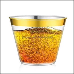 Sts Kitchen, Dining Bar Home & Garden 9Oz Party Wedding Kitchen Supplies Gold Rimmed Disposable Thicken Hard Plastic Airline Cups Ps Drink C