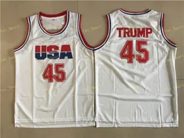 Erkek 45 Donald Trump Film Basketbol Forması ABD Dream Team One Fashion% 100 Dikişli Basketbol Beyaz Damla Gemi